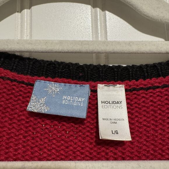 Holiday Editions Red Christmas Penguin Sweater Vest Zip Up Size Large - Picture 3 of 5